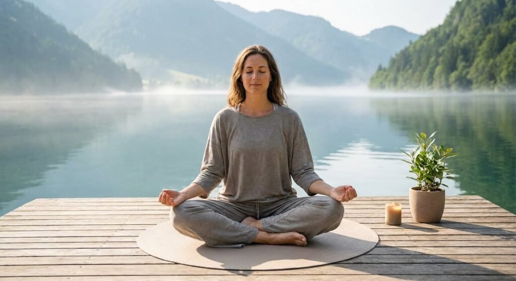 Femme en posture de méditation, cherchant la paix intérieure et la guérison émotionnelle