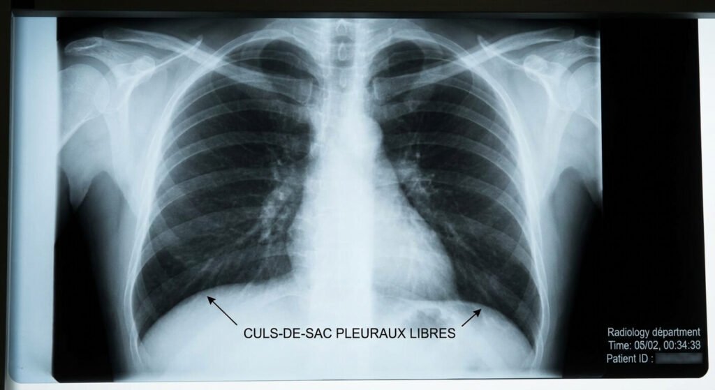 Radiographie thoracique normale montrant des culs-de-sac pleuraux libres et bien dessinés