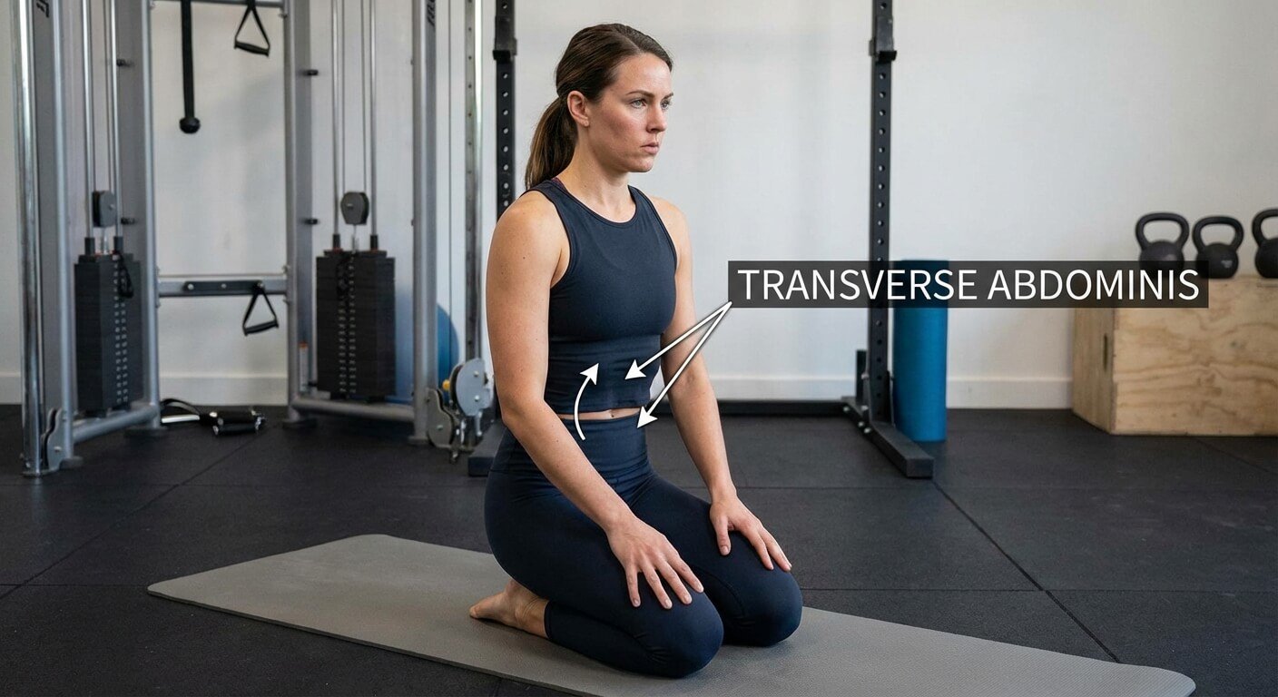 Femme pratiquant l'exercice du stomach vacuum pour renforcer le muscle transverse de l'abdomen
