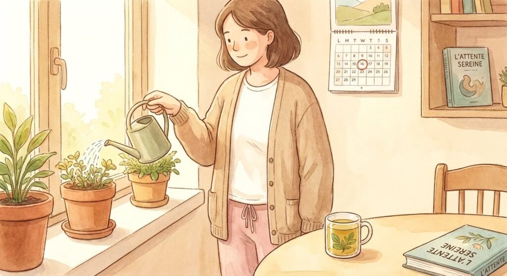 Illustration d'une tâche ménagère modérée lors de l'attente post-transfert