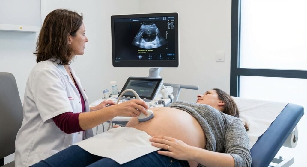Mesure de l'index de liquide amniotique lors d'une échographie obstétricale