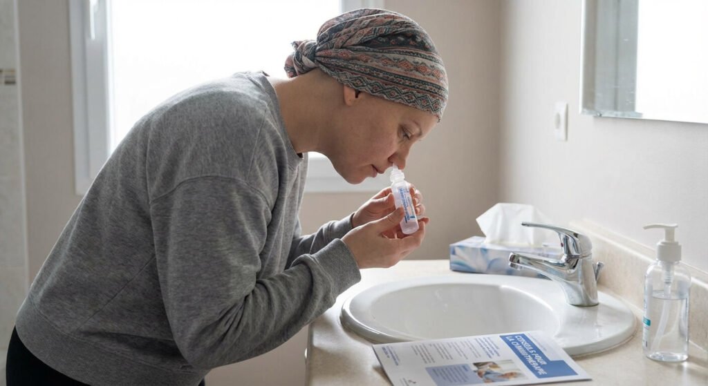 Lavage de nez au sérum physiologique pour prévenir les complications respiratoires sous chimio