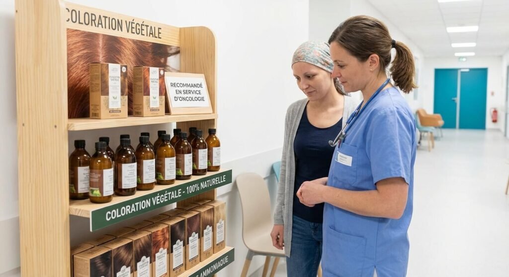Gamme de produits de coloration capillaire 100 % naturelle et sans ammoniaque recommandés en service d'oncologie
