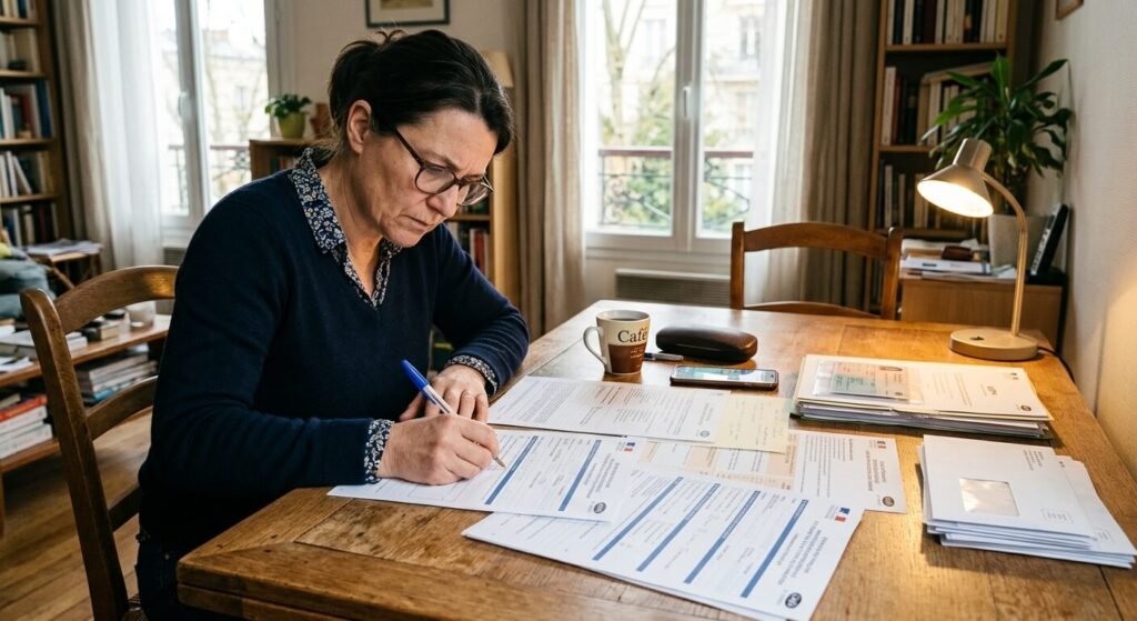Côlon irritable et MDPH : peut-on faire une demande ? 2 Une personne remplissant attentivement les formulaires du dossier Cerfa pour la MDPH sur sa table.