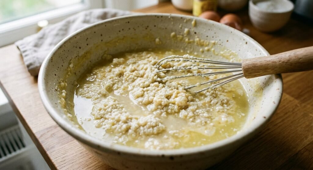 Peut-on manger une crème tranchée ? Réponse et solutions pour la rattraper 2 Une crème pâtissière dont la texture a tourné, montrant une séparation entre le liquide et les grains de gras.