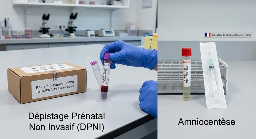DPNI positif et amniocentèse négative : pourquoi ce résultat est fiable 3 Tube d'analyse génétique pour le dépistage prénatal non invasif et l'amniocentèse.