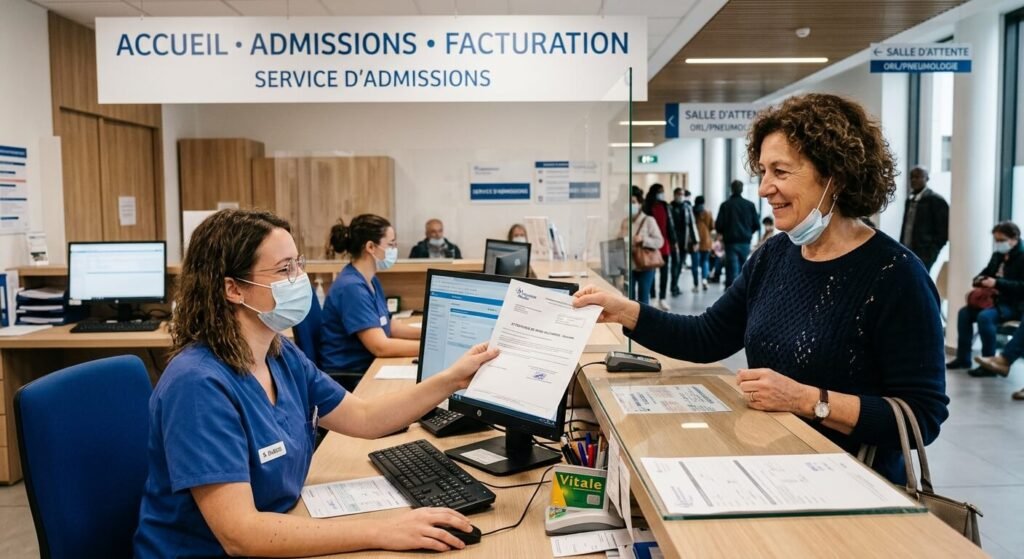Attestation de prise en charge : à quoi ça sert et comment la rédiger 1 Patient présentant son attestation de prise en charge au guichet d'un hôpital.