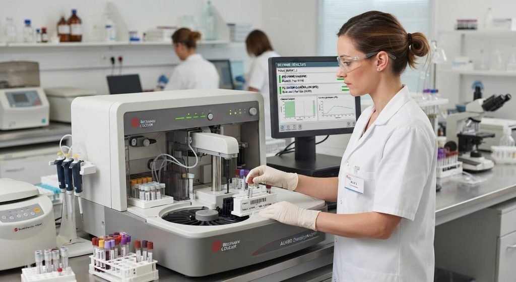 Analyse médicale de laboratoire mesurant le taux de créatinine et la filtration rénale.