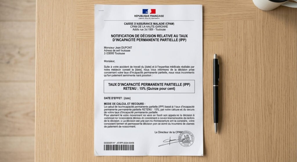 Consolidation d'une maladie professionnelle : définition, rente et droits 3 Notification officielle du taux d'incapacité permanente partielle transmis par la caisse d'assurance maladie.