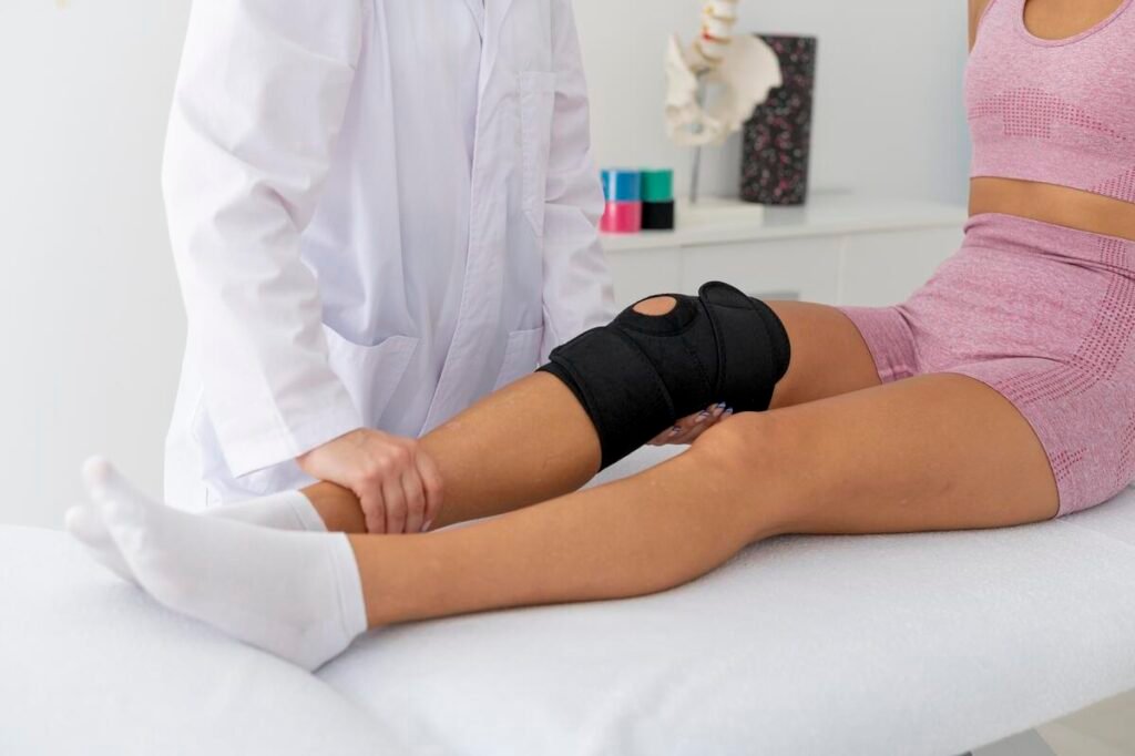 Transposition de la tubérosité tibiale antérieure (TTA) : témoignages et suites 3 Patient en séance de rééducation de la rotule avec son kinésithérapeute.